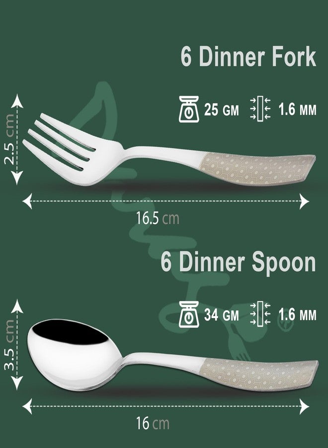 Parage 12 Pieces Stainless Steel Premium Cutlery Set for Home & Kitchen, Luxury Dining Tableware Small Spoon & Fork Gift, Laser Chammach Set, Silver Dazzle Design (6 Dinner Spoons & 6 Dinner Forks) - Image 4